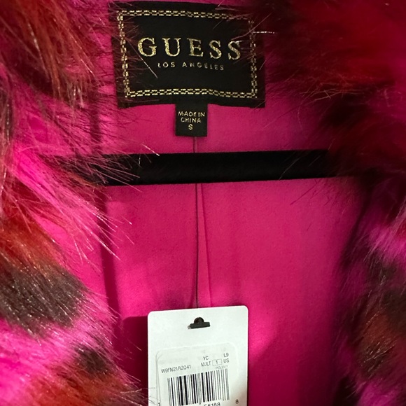 NWT Guess Vibrant Pink Leopard Faux Fur Coat - Picture 4 of 6